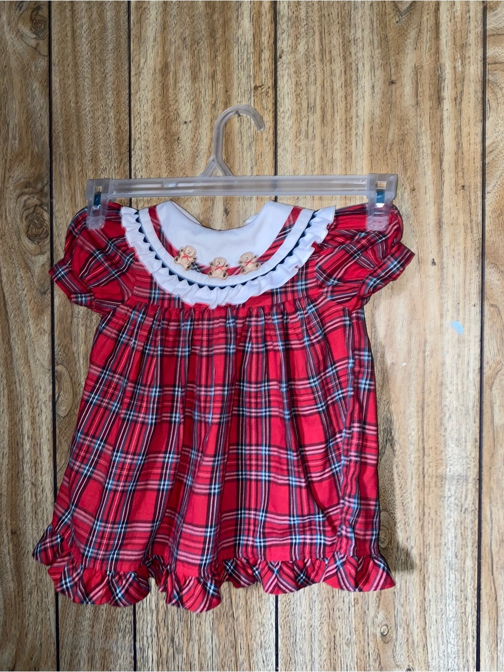 Vintage classic Red Plaid Girls' Ruffle Collar Top